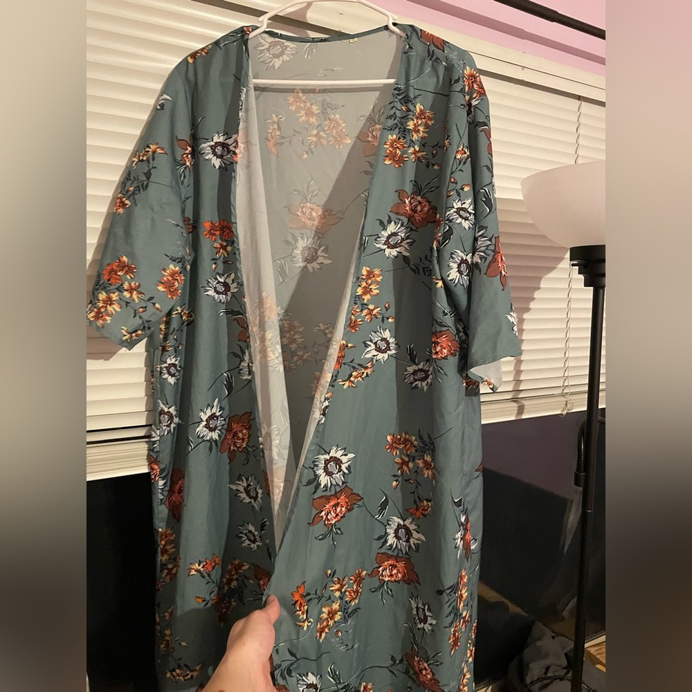 Teal floral kimono 2X
